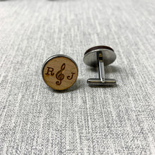 Load image into Gallery viewer, Personalised Music Note Wooden Cufflinks Engraved with Initials
