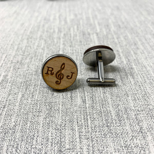 Personalised Music Note Wooden Cufflinks Engraved with Initials