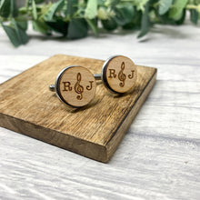 Load image into Gallery viewer, Personalised Music Note Wooden Cufflinks Engraved with Initials
