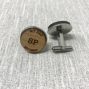 My Dad My Hero Personalised Wooden Cufflinks Engraved with Initials