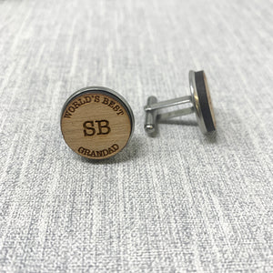 World's Best Grandad Personalised Wooden Cufflinks Engraved with Initials