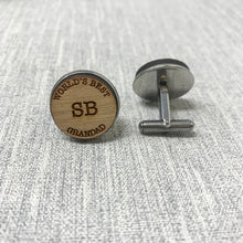 Load image into Gallery viewer, World&#39;s Best Grandad Personalised Wooden Cufflinks Engraved with Initials
