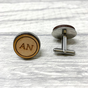 Personalised Wooden Cufflinks Engraved with Initials/Valentines Gift/Birthday Present/Father&#39;s Day/Engraved Cufflinks