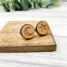 Load image into Gallery viewer, Moon and Star Wooden Cufflinks

