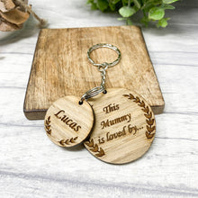 Load image into Gallery viewer, This Mummy is loved by... Personalised Wooden Keyring
