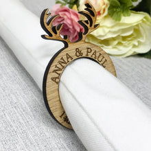 Load image into Gallery viewer, Personalised Wedding/Party Antler Napkin Rings  Place Settings Table Decorations With Names and Date
