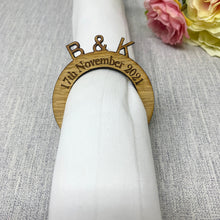 Load image into Gallery viewer, Personalised Wedding/Party Napkin Rings  Place Settings Table Decorations With Initials and Date
