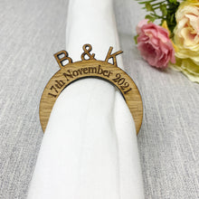 Load image into Gallery viewer, Personalised Wedding/Party Napkin Rings  Place Settings Table Decorations With Initials and Date
