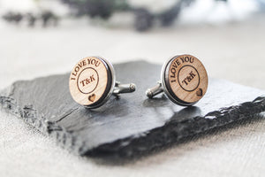 'I Love You' Cufflinks Engraved with Initials