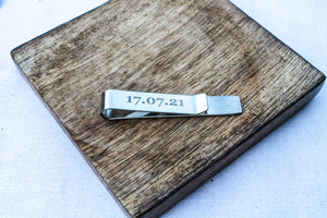 Personalised Tie Clip Initials and Date - Stainless Steel