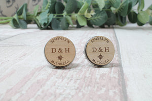 Personalised Engraved Cufflinks Coordinates and Initials