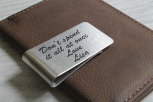 Personalised Engraved Money Clip With Custom Message Stainless Steel