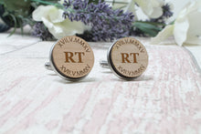 Load image into Gallery viewer, Personalised Wooden Cufflinks Initials and Date in Roman Numerals
