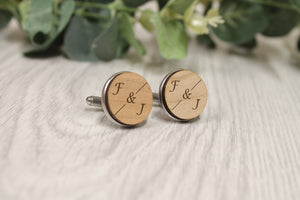 Personalised Wooden Cufflinks Engraved Initials