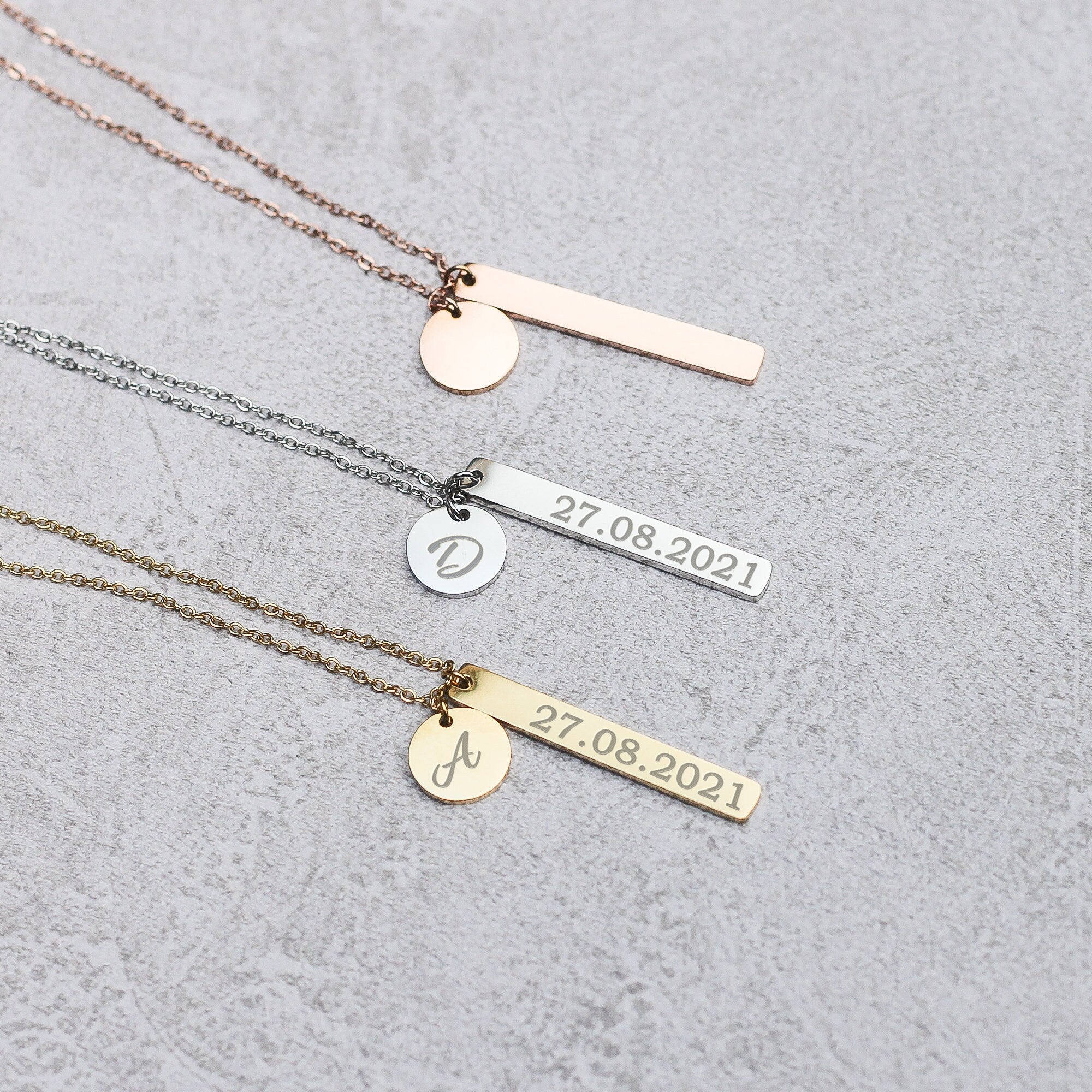 Skinny Personalised Bar Necklace - Reversible Bar Necklace - Name Necklace  - Date Necklace - Personalised Necklace