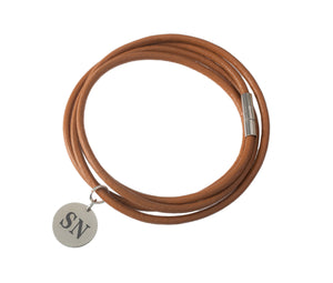 Personalised Leather Wrap Bracelet With Engraved Initials - Add Multiple Tags, Bridesmaid Gift, Valentine&#39;s Present, Mother&#39;s Day
