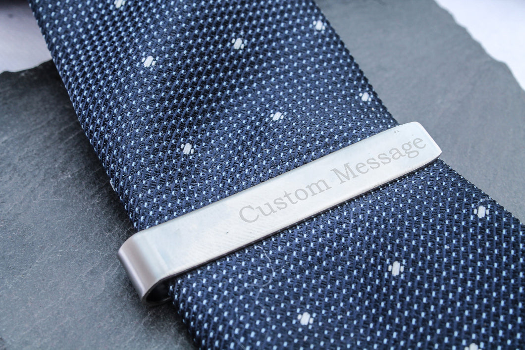 Personalised Tie Clip Custom Message - Stainless Steel/Gift for Boyfriend or Husband/Valentines Gift/Wedding Tie