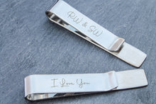 Load image into Gallery viewer, Personalised Tie Clip Customise Your Own Message - Stainless Steel/Gift for Boyfriend or Husband/Valentines Gift/Wedding Tie
