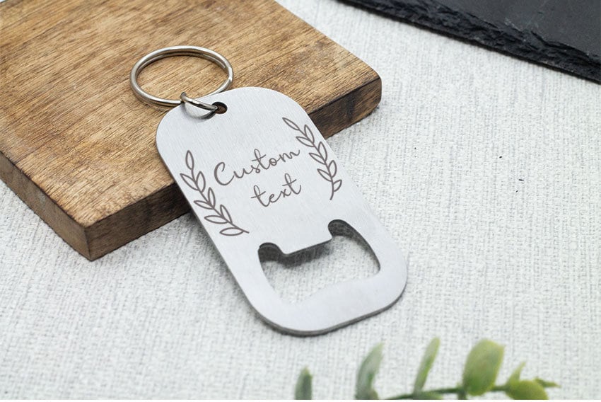 Engraved Bottle Opener Keyring Personalised With Any Text - Birthday Gift, Groomsman Present, Gift for him