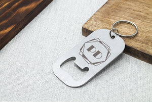Personalised Bottle Opener Keyring - Initials - Groomsman Gift - Metal Engraved Keyring