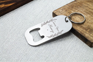 Engraved Bottle Opener Keyring Personalised With Any Text - Birthday Gift, Groomsman Present, Gift for him