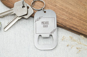 Personalised Bottle Opener Keyring - Wedding Role - Groomsman Gift - Metal Engraved Keyring - Engraved Both Sides