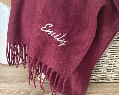 Personalised Embroidered Scarf with Name - Custom Made Birthday Christmas Gift Idea for him or her