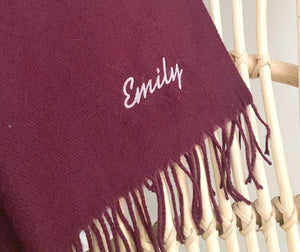 Personalised Embroidered Scarf with Name - Custom Made Birthday Christmas Gift Idea for him or her