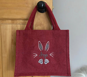 Personalised Easter Bunny Jute Bag - Embroidered Name - Easter Basket - Egg Hunt Gift - Easter Treat Bag