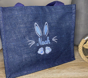 Personalised Easter Bunny Jute Bag - Embroidered Name - Easter Basket - Egg Hunt Gift - Easter Treat Bag