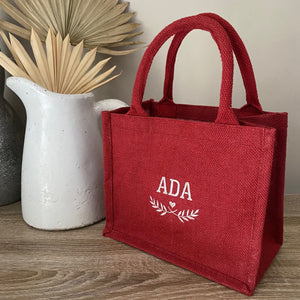 Personalised Shopper Jute Tote Bag - Embroidered Name and Design - Lunch Bag - Shopping Bag