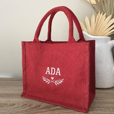 Personalised Shopper Jute Tote Bag - Embroidered Name and Design - Lunch Bag - Shopping Bag