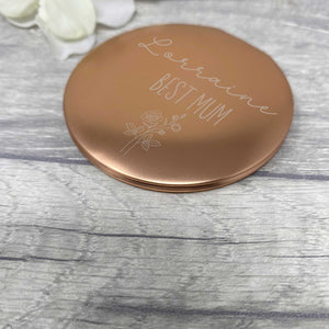 Compact Pocket Mirror - Best Mum - Personalised engraved name for Mothers Day - Gift for Her