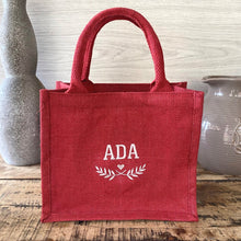 Load image into Gallery viewer, Personalised Shopper Jute Tote Bag - Embroidered Name and Design - Lunch Bag - Shopping Bag
