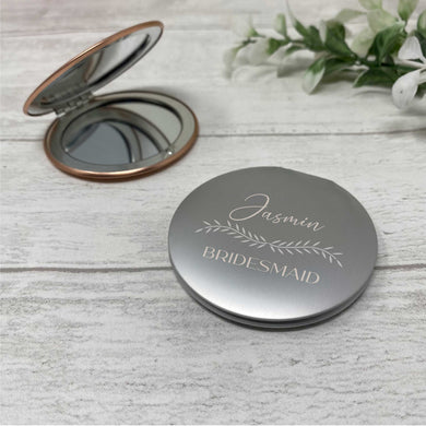 Engraved Custom Name Compact Mirror - Bridesmaid, Maid of Honour, Wedding Gift
