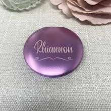 Load image into Gallery viewer, Personalised engraved name compact mirror - personalised gift, wedding compact mirror, beauty and makeup
