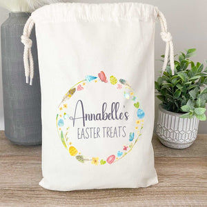 Easter Treat Stuff Bag - Personalised with Custom Name - Spring Easter Wreath Egg Hunt Gift Bag