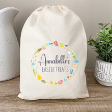 Load image into Gallery viewer, Easter Treat Stuff Bag - Personalised with Custom Name - Spring Easter Wreath Egg Hunt Gift Bag
