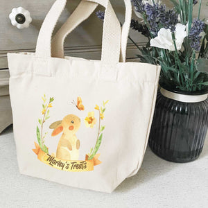 Personalised Easter Bunny Rabbit Bag - Canvas Tote for Easter Treats - Egg Hunt Custom Name
