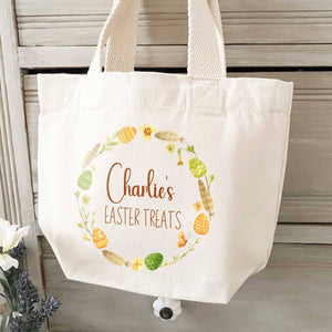 Easter Treat Canvas Tote Bag - Personalised Easter Egg Hunt Custom Name