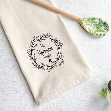 New Home Gift Tea Towel - Personalised Family Name Housewarming Present for family