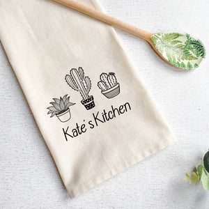 Personalised Tea Towel - Custom Name Cute Cactus Design - Housewarming New Home Gift