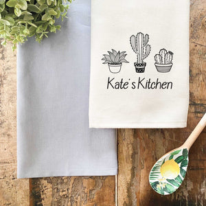 Personalised Tea Towel - Custom Name Cute Cactus Design - Housewarming New Home Gift