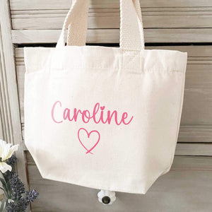 Personalised Name Tote Bag - Any Name Heart Design Canvas Bag - Gift for her