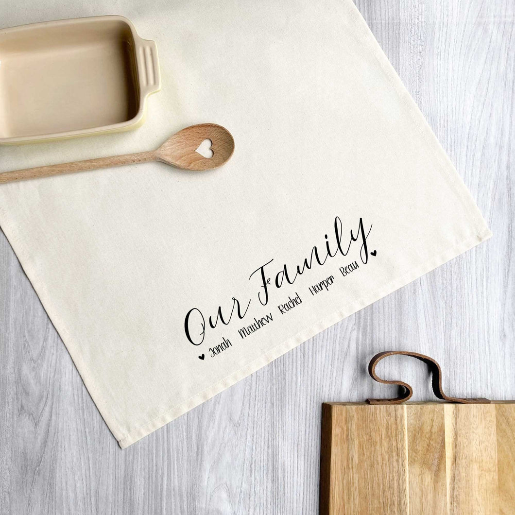 Our Family Personalised Tea Towel - Custom Gift for Housewarming Mothers Day - Gift from Kids