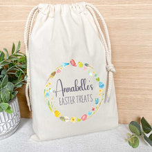 Load image into Gallery viewer, Easter Treat Stuff Bag - Personalised with Custom Name - Spring Easter Wreath Egg Hunt Gift Bag
