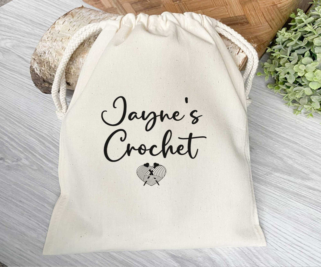 Personalised Crochet Project Bag - Custom canvas tote for craft storage