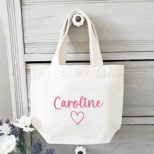 Personalised Name Tote Bag - Any Name Heart Design Canvas Bag - Gift for her