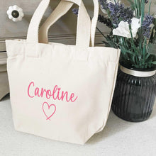 Load image into Gallery viewer, Personalised Name Tote Bag - Any Name Heart Design Canvas Bag - Gift for her
