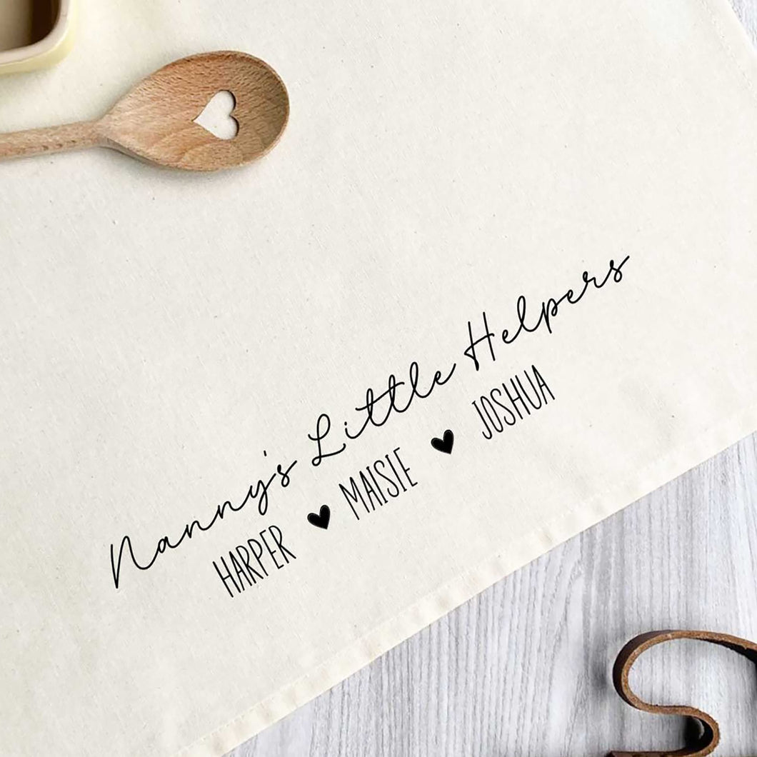 Personalised Tea Towel Gift - Little Helpers - Mothers Day Birthday Gift for Nan Mum Nanny Gran